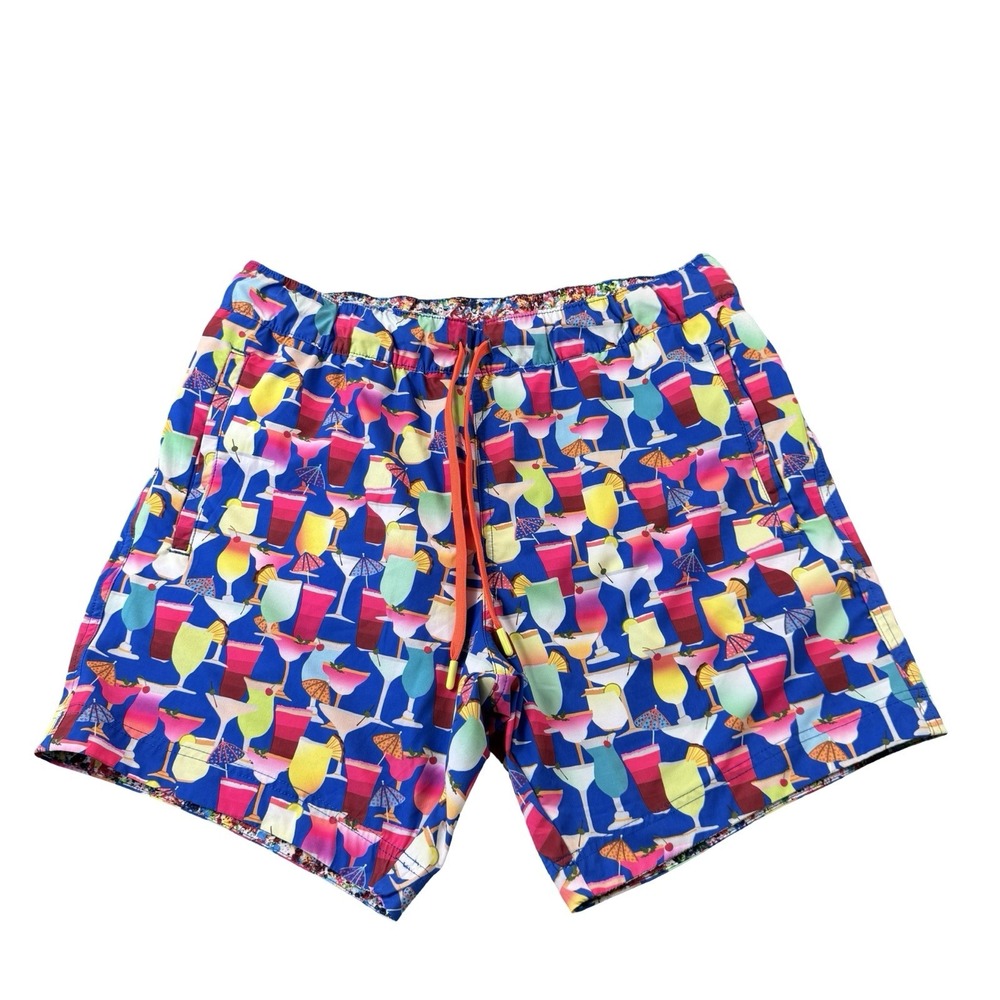 Robert Graham Multicolor Martini Drinks AOP Mens Swimtrunk Size 34